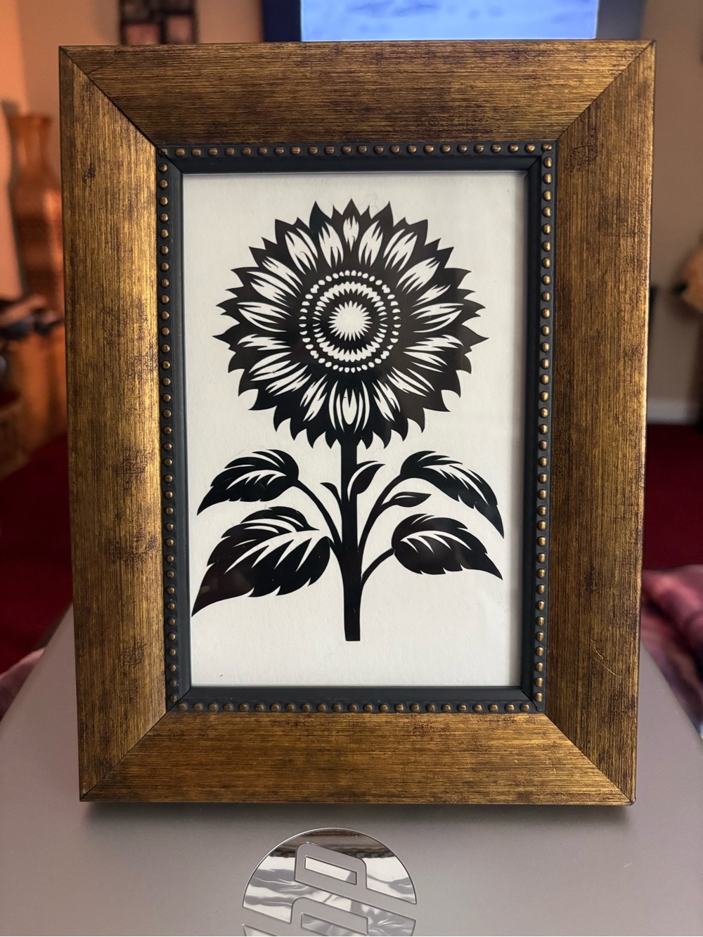Framed Black Sunflower Wall Art in Gold Frame